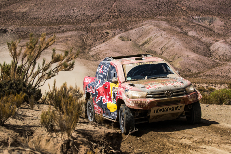Giniel de Villiers (ZAF) of Toyota Gazoo Racing SA races during stage 4 of Rally Dakar 2017 from San Salvador de Jujuy, Argentina to Tupiza, Bolivia on January 5, 2017. // Flavien Duhamel/Red Bull Content Pool // P-20170105-01645 // Usage for editorial use only // Please go to www.redbullcontentpool.com for further information. //